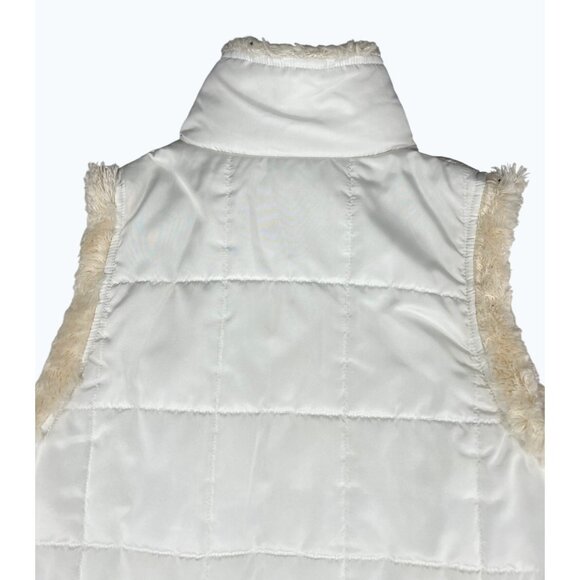 Carolyn Taylor White Sleeveless Puffer Vest W/ Faux Fur Lining & High Collar M - Picture 11 of 13